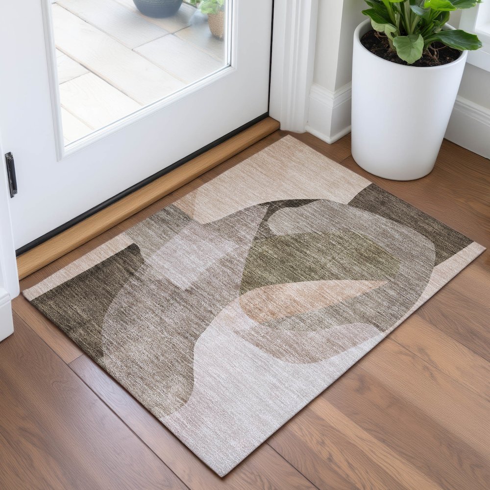 Machine Washable Indoor/Outdoor Chantille ACN2058 Taupe 1'8" x 2'6" Rug. Picture 5