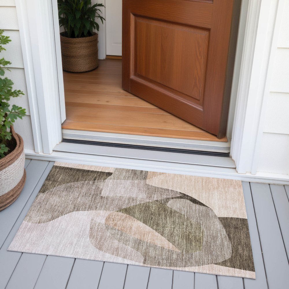 Machine Washable Indoor/Outdoor Chantille ACN2058 Taupe 1'8" x 2'6" Rug. Picture 6