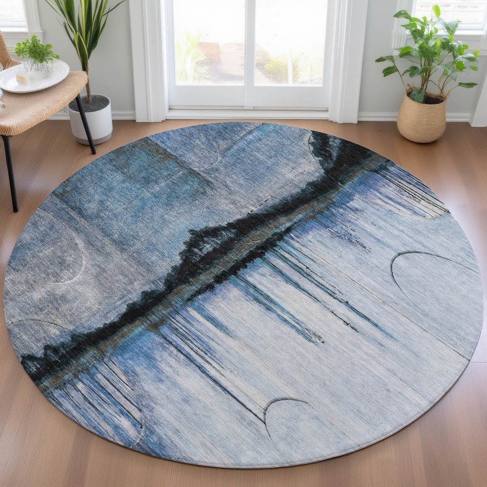 Machine Washable Indoor/Outdoor Chantille ACN2059 Blue 8' x 8' Round Rug. Picture 5