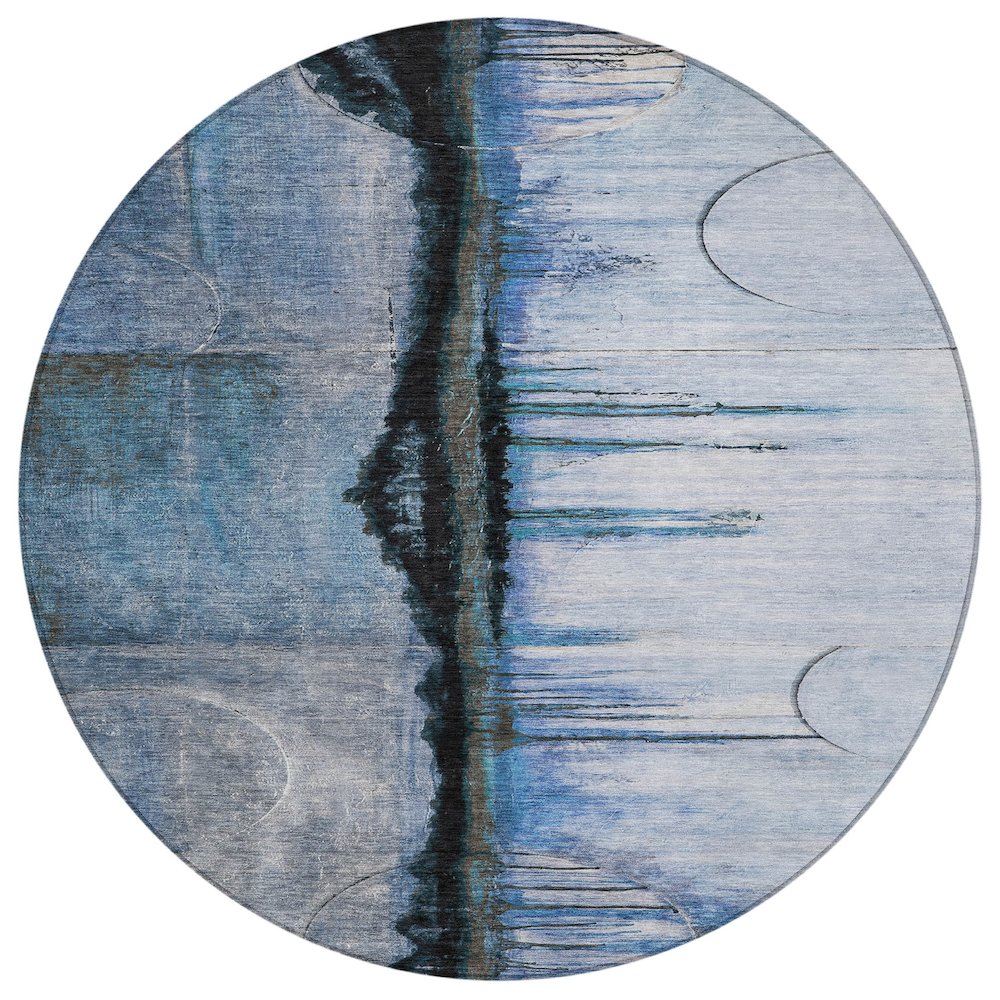 Machine Washable Indoor/Outdoor Chantille ACN2059 Blue 8' x 8' Round Rug. Picture 1