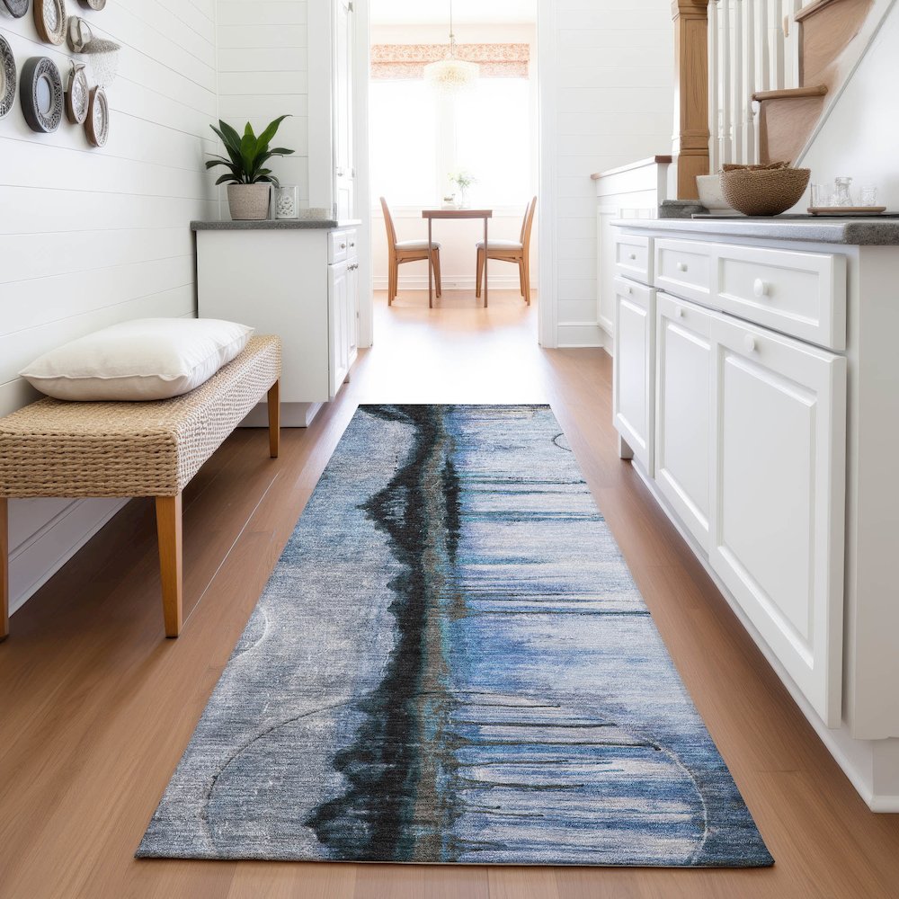 Machine Washable Indoor/Outdoor Chantille ACN2059 Blue 2'3" x 7'6" Runner Rug. Picture 5