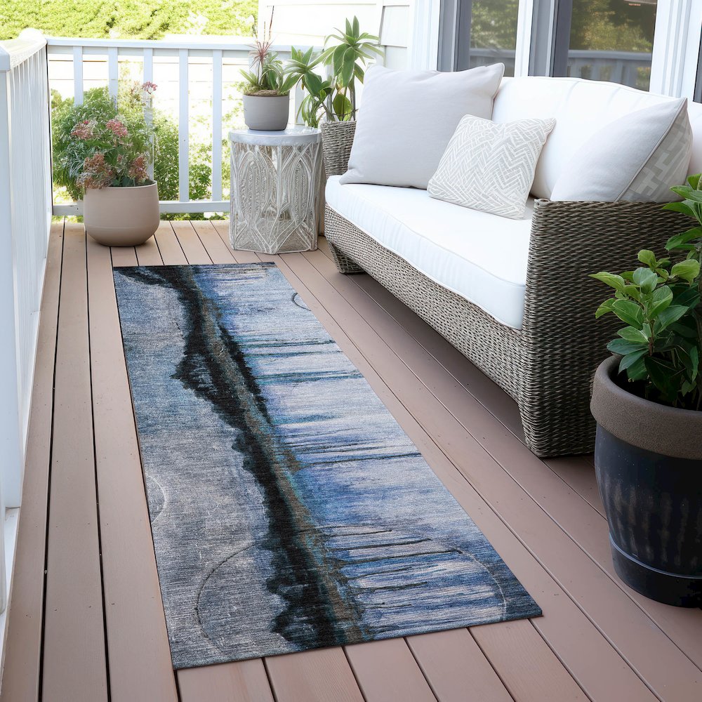 Machine Washable Indoor/Outdoor Chantille ACN2059 Blue 2'3" x 7'6" Runner Rug. Picture 6