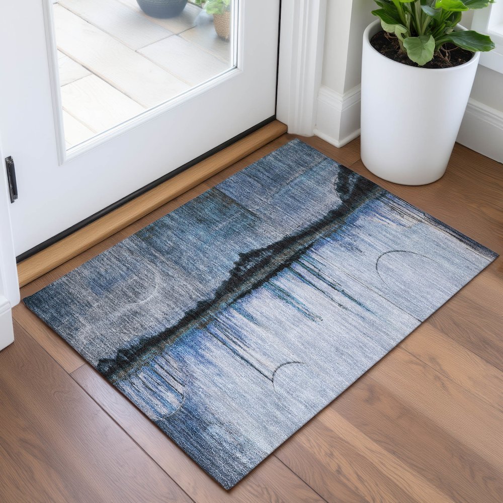 Machine Washable Indoor/Outdoor Chantille ACN2059 Blue 1'8" x 2'6" Rug. Picture 5