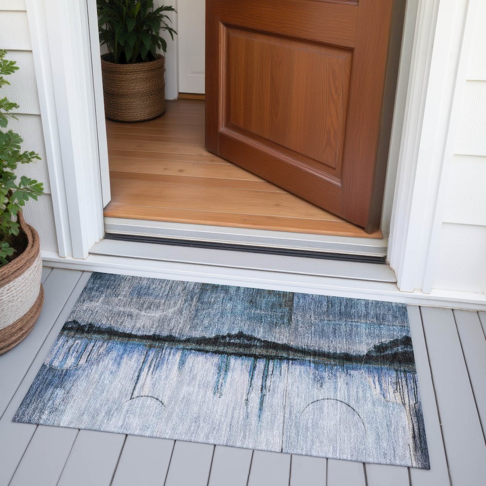 Machine Washable Indoor/Outdoor Chantille ACN2059 Blue 1'8" x 2'6" Rug. Picture 6