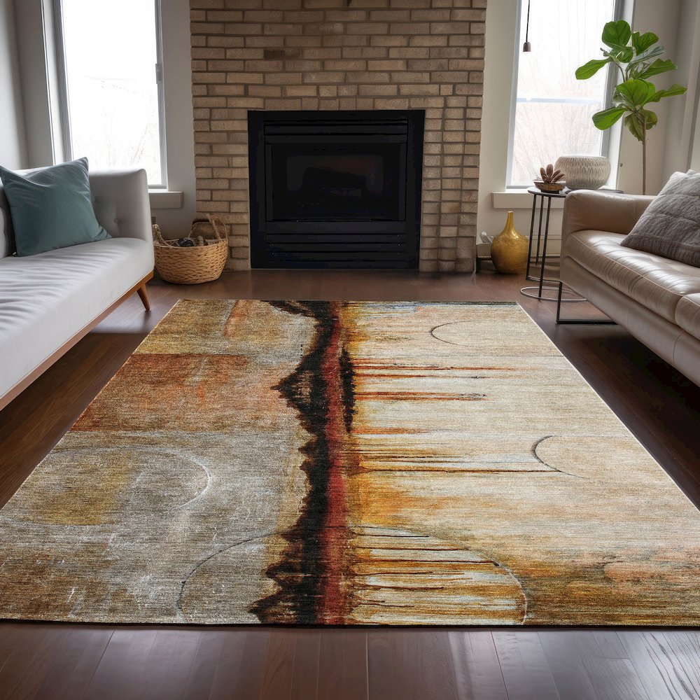 Machine Washable Indoor/Outdoor Chantille ACN2059 Paprika 2'6" x 3'10" Rug. Picture 6