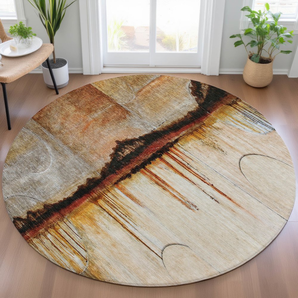 Machine Washable Indoor/Outdoor Chantille ACN2059 Paprika 8' x 8' Round Rug. Picture 5