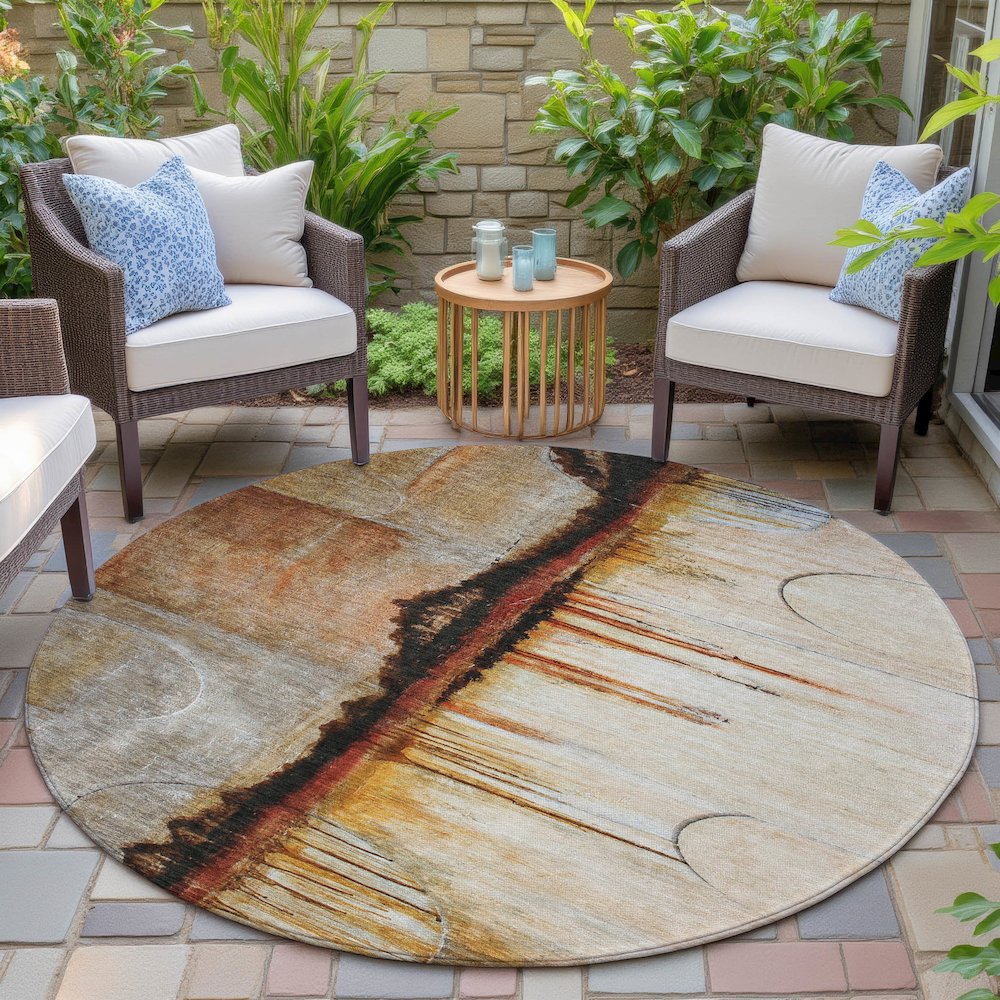 Machine Washable Indoor/Outdoor Chantille ACN2059 Paprika 8' x 8' Round Rug. Picture 6