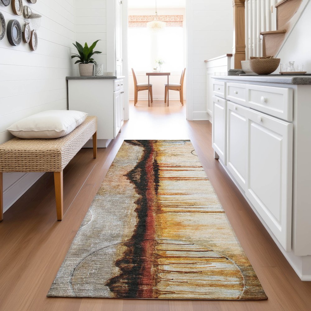 Machine Washable Indoor/Outdoor Chantille ACN2059 Paprika 2'3" x 7'6" Runner Rug. Picture 5