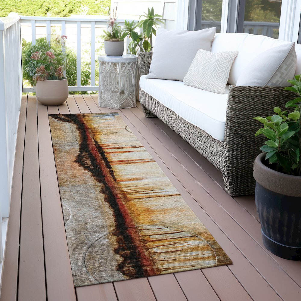 Machine Washable Indoor/Outdoor Chantille ACN2059 Paprika 2'3" x 7'6" Runner Rug. Picture 6