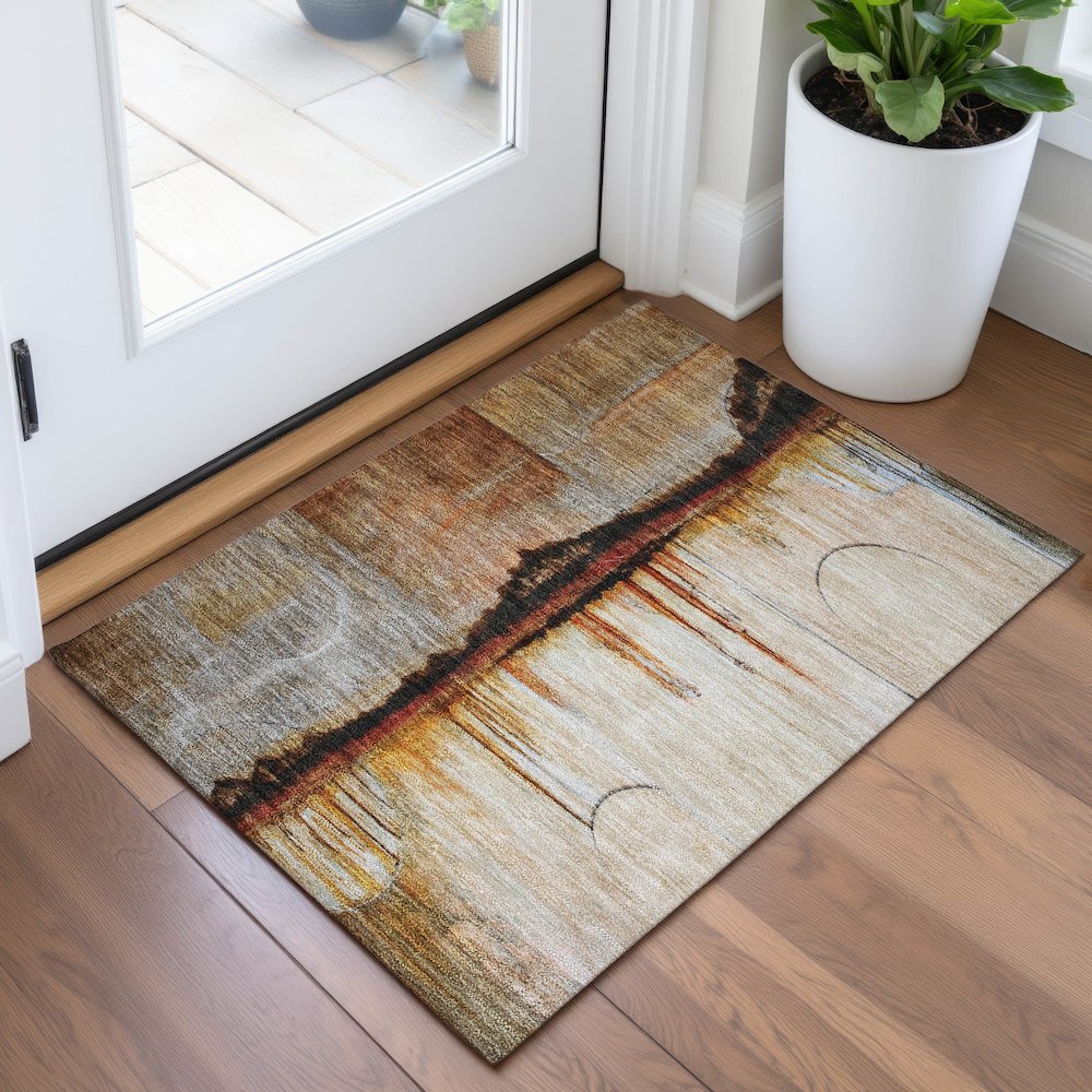 Machine Washable Indoor/Outdoor Chantille ACN2059 Paprika 1'8" x 2'6" Rug. Picture 5