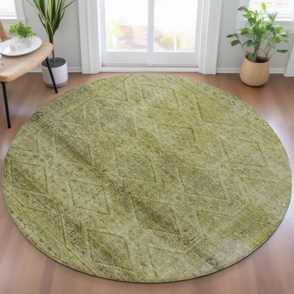 Machine Washable Indoor/Outdoor Chantille ACN2060 Aloe 8' x 8' Round Rug. Picture 5