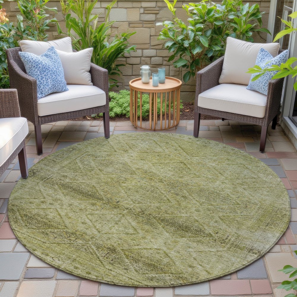 Machine Washable Indoor/Outdoor Chantille ACN2060 Aloe 8' x 8' Round Rug. Picture 6