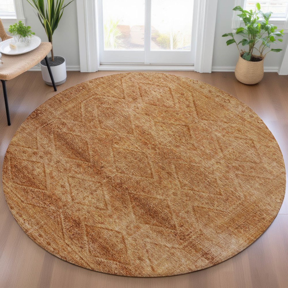 Machine Washable Indoor/Outdoor Chantille ACN2060 Copper 8' x 8' Round Rug. Picture 5