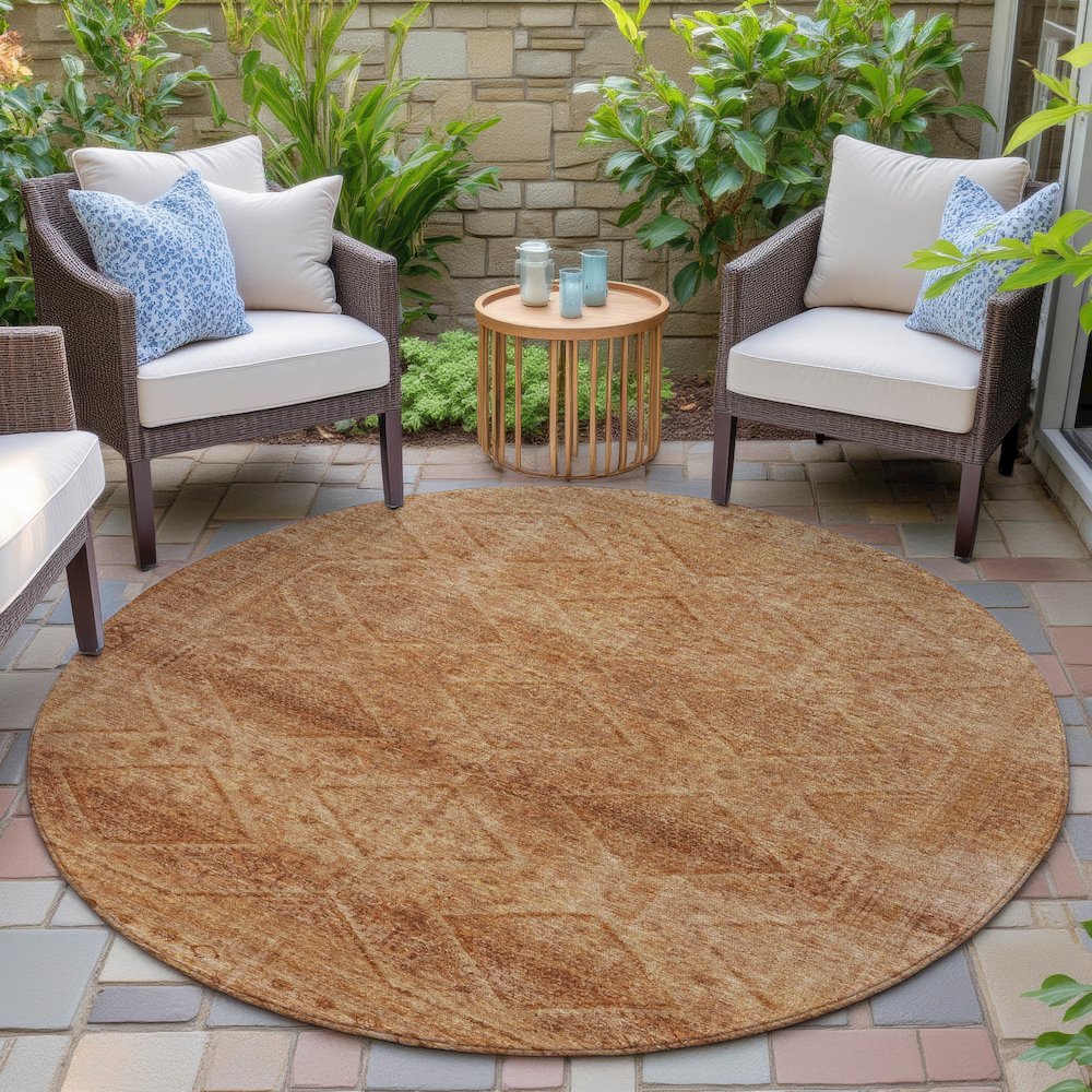Machine Washable Indoor/Outdoor Chantille ACN2060 Copper 8' x 8' Round Rug. Picture 6