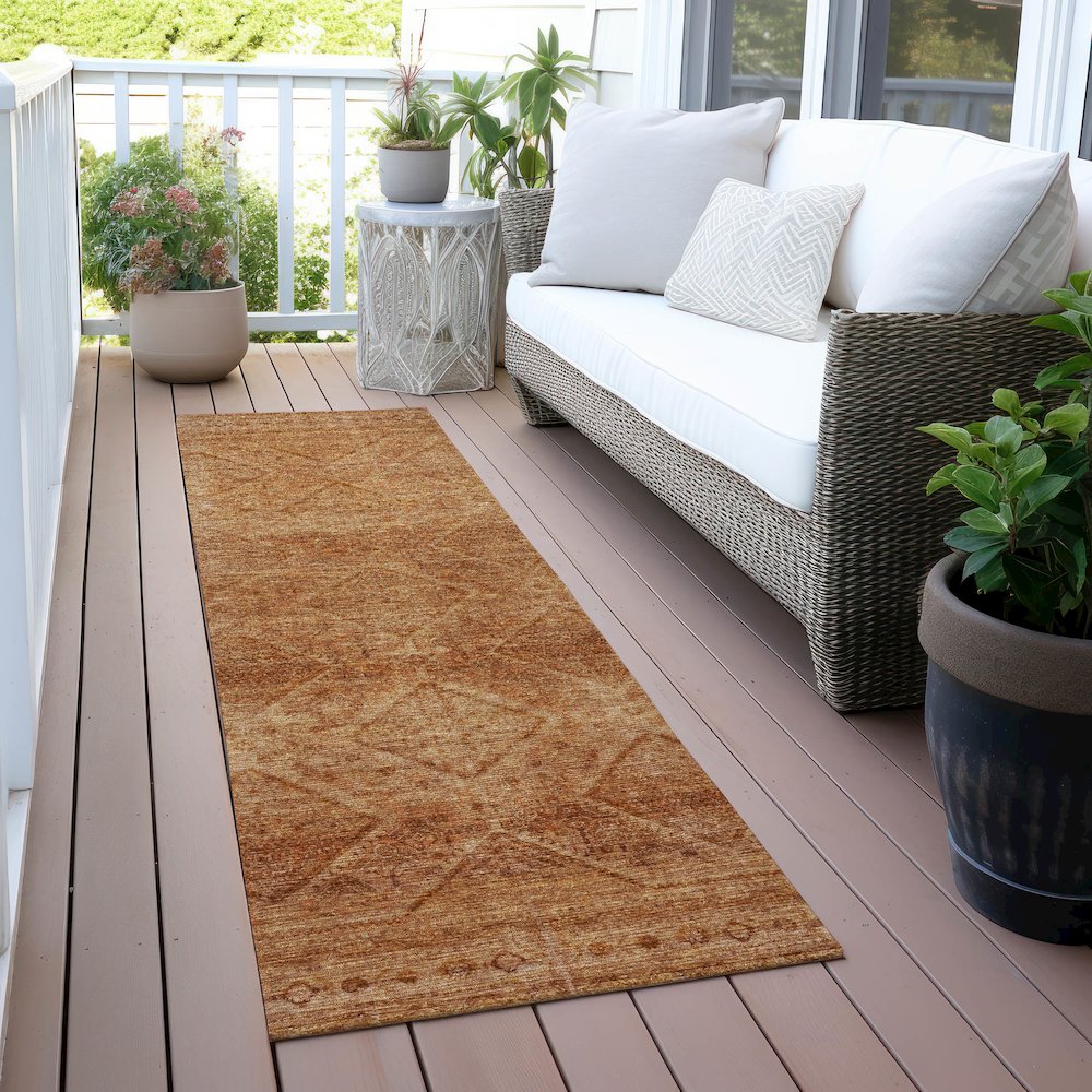 Machine Washable Indoor/Outdoor Chantille ACN2060 Copper 2'3" x 7'6" Runner Rug. Picture 6