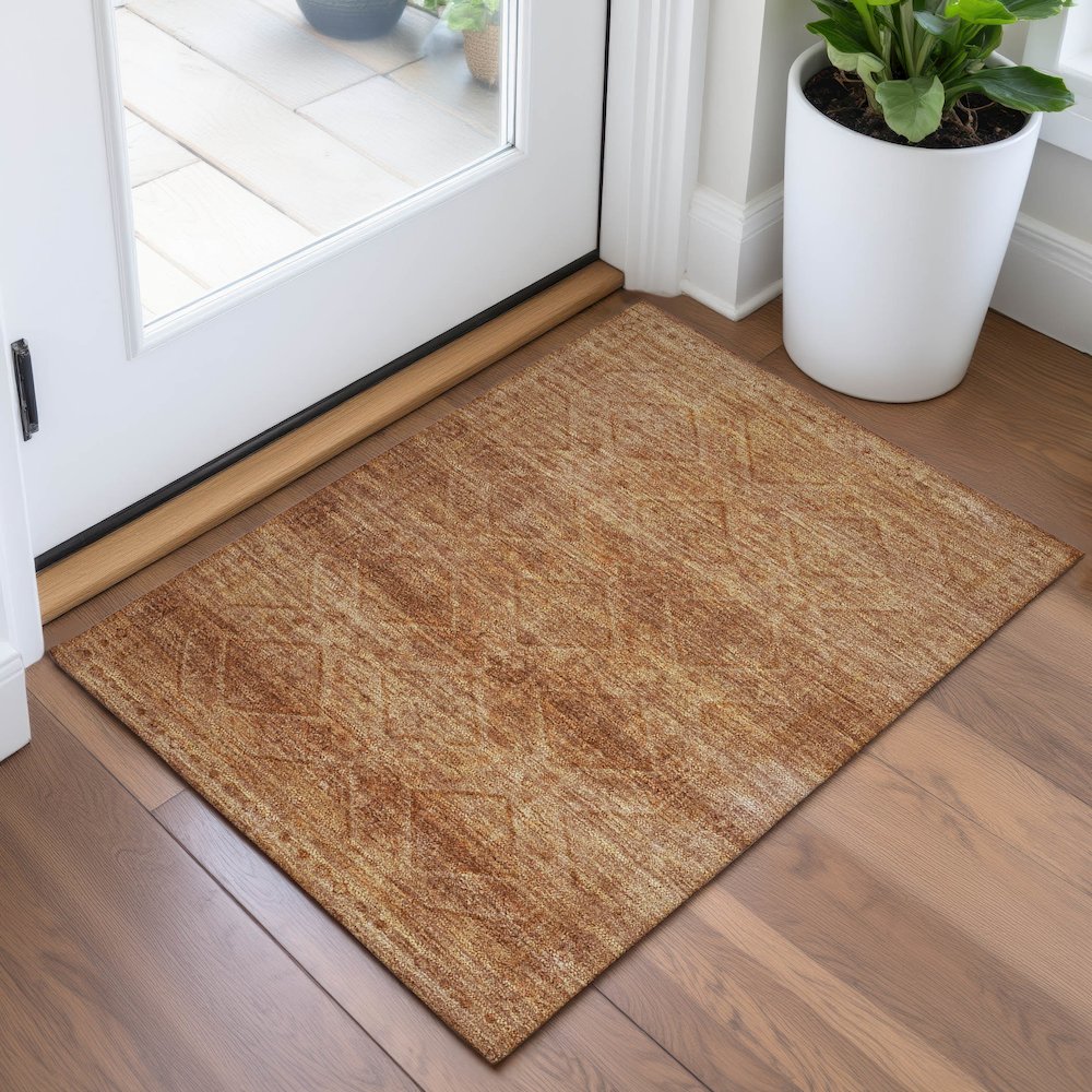 Machine Washable Indoor/Outdoor Chantille ACN2060 Copper 1'8" x 2'6" Rug. Picture 5