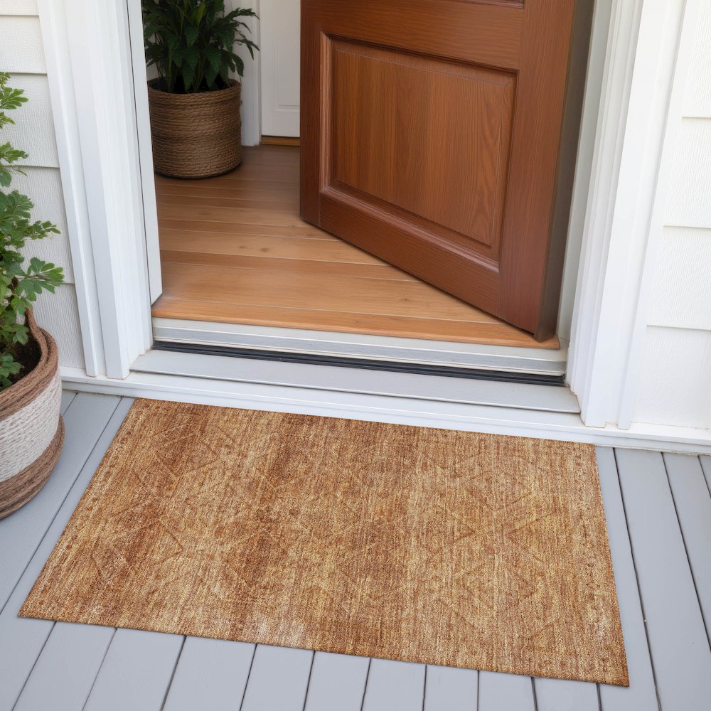 Machine Washable Indoor/Outdoor Chantille ACN2060 Copper 1'8" x 2'6" Rug. Picture 6