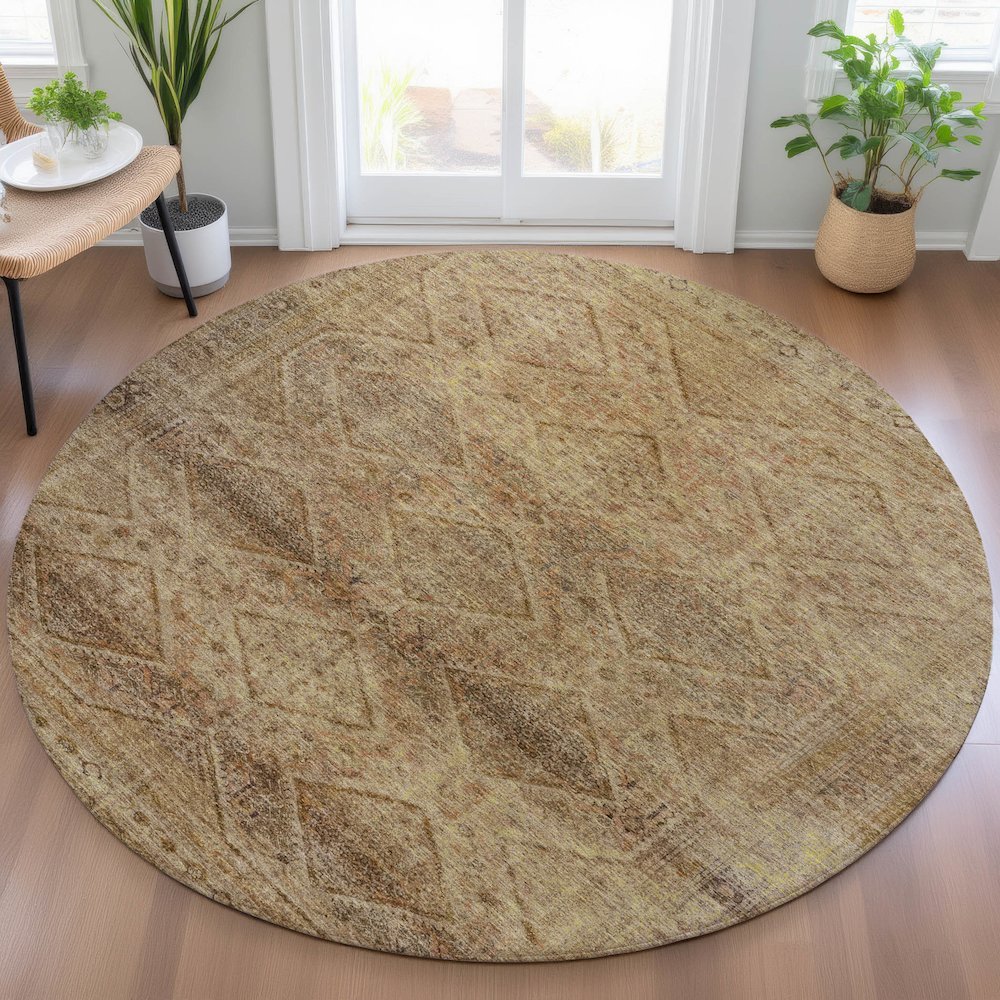 Machine Washable Indoor/Outdoor Chantille ACN2060 Khaki 8' x 8' Round Rug. Picture 5