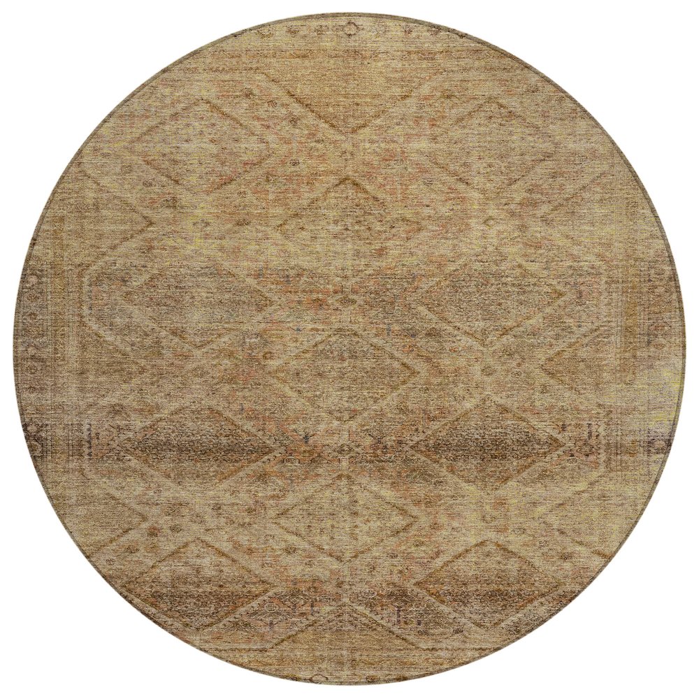 Machine Washable Indoor/Outdoor Chantille ACN2060 Khaki 8' x 8' Round Rug. Picture 1