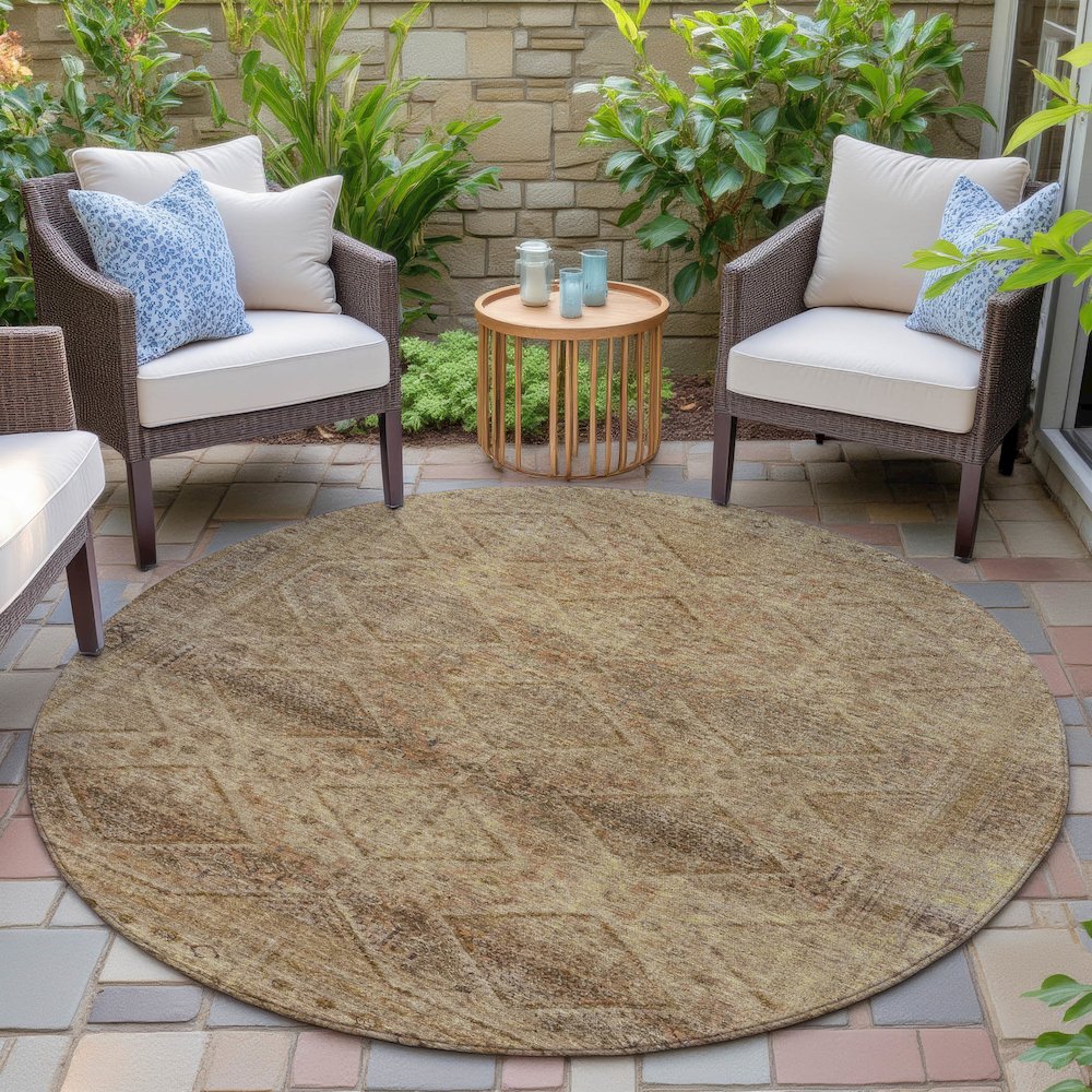 Machine Washable Indoor/Outdoor Chantille ACN2060 Khaki 8' x 8' Round Rug. Picture 6