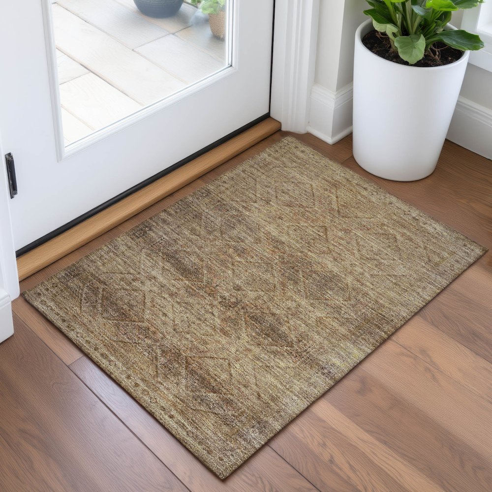 Machine Washable Indoor/Outdoor Chantille ACN2060 Khaki 1'8" x 2'6" Rug. Picture 5