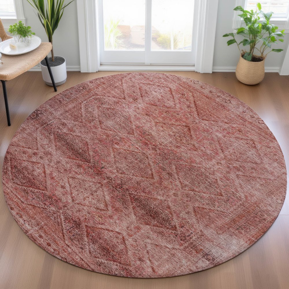 Machine Washable Indoor/Outdoor Chantille ACN2060 Pink 8' x 8' Round Rug. Picture 5