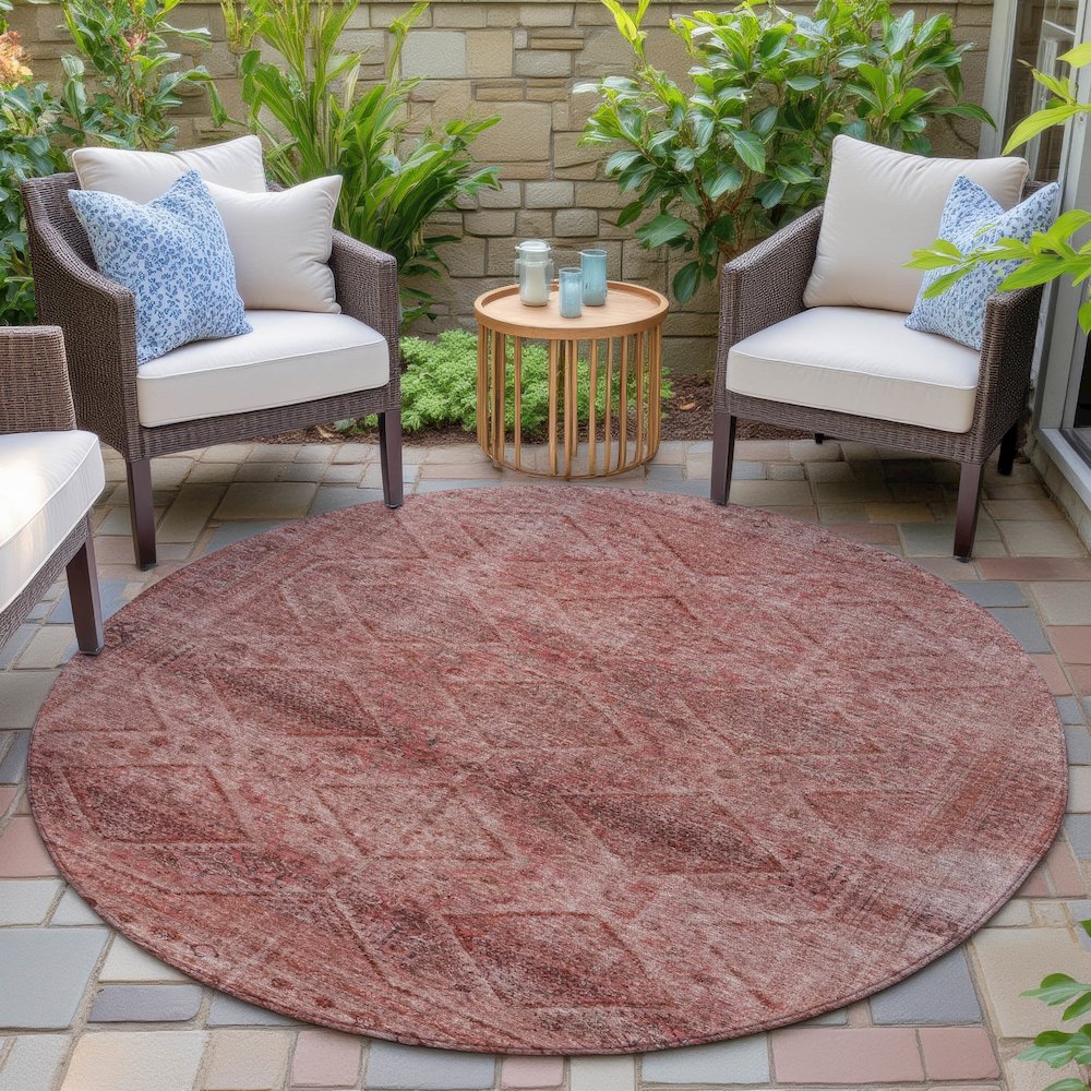 Machine Washable Indoor/Outdoor Chantille ACN2060 Pink 8' x 8' Round Rug. Picture 6