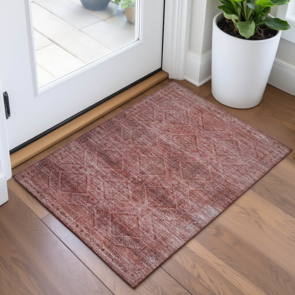 Machine Washable Indoor/Outdoor Chantille ACN2060 Pink 1'8" x 2'6" Rug. Picture 5