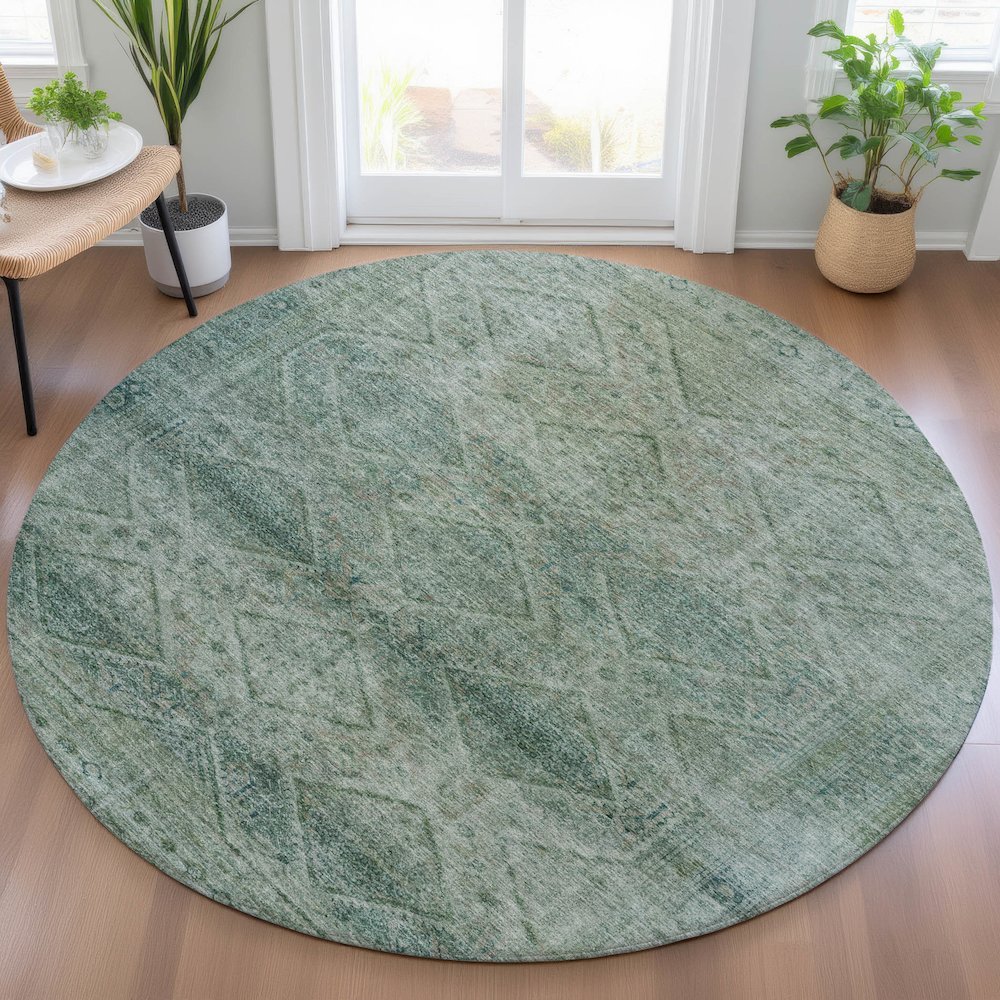 Machine Washable Indoor/Outdoor Chantille ACN2060 Teal 8' x 8' Round Rug. Picture 5
