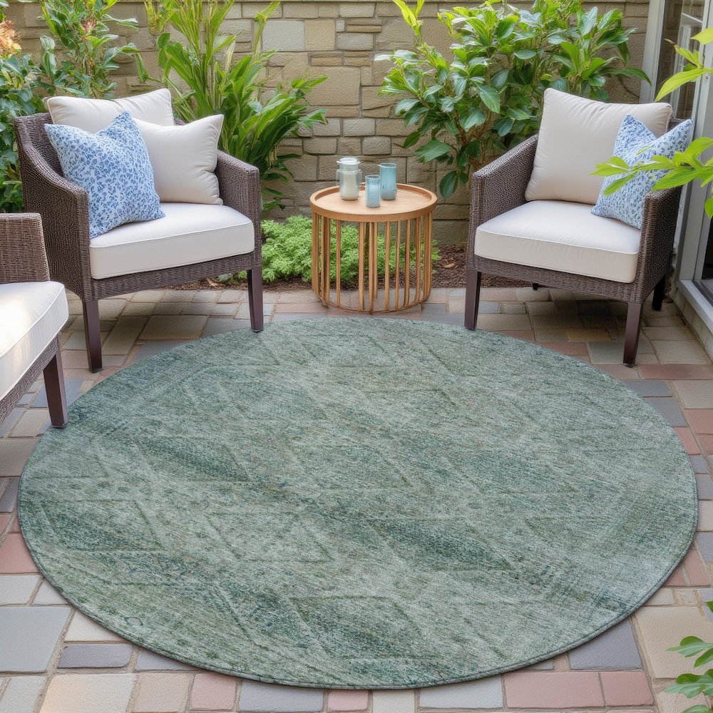 Machine Washable Indoor/Outdoor Chantille ACN2060 Teal 8' x 8' Round Rug. Picture 6