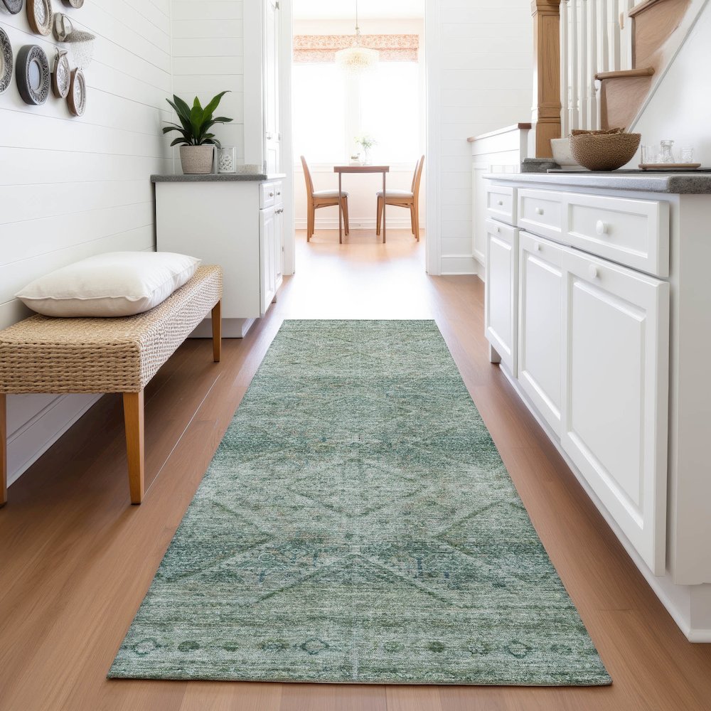 Machine Washable Indoor/Outdoor Chantille ACN2060 Teal 2'3" x 7'6" Runner Rug. Picture 5
