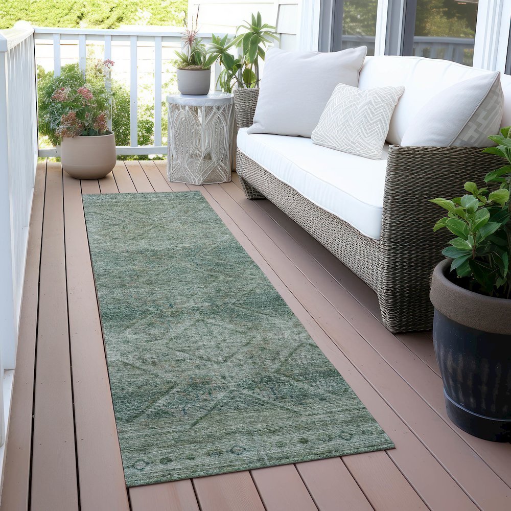Machine Washable Indoor/Outdoor Chantille ACN2060 Teal 2'3" x 7'6" Runner Rug. Picture 6