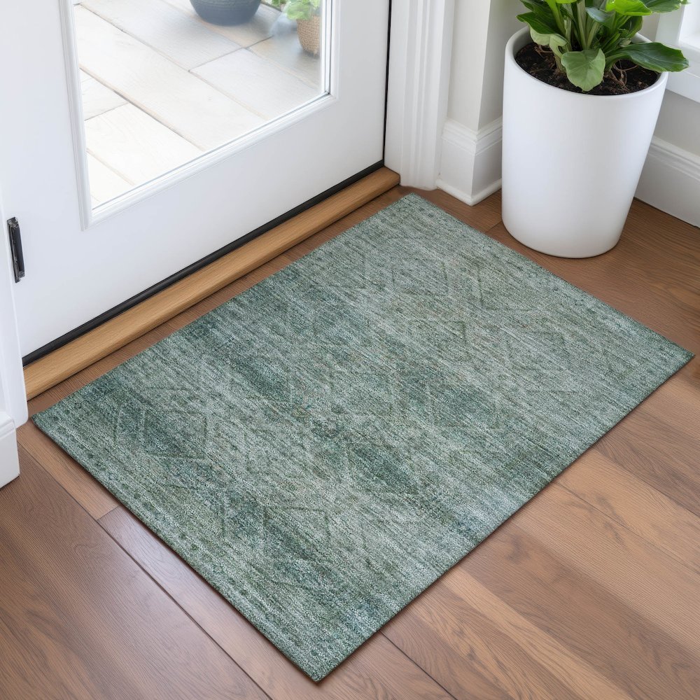 Machine Washable Indoor/Outdoor Chantille ACN2060 Teal 1'8" x 2'6" Rug. Picture 5