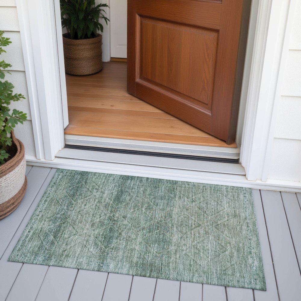 Machine Washable Indoor/Outdoor Chantille ACN2060 Teal 1'8" x 2'6" Rug. Picture 6