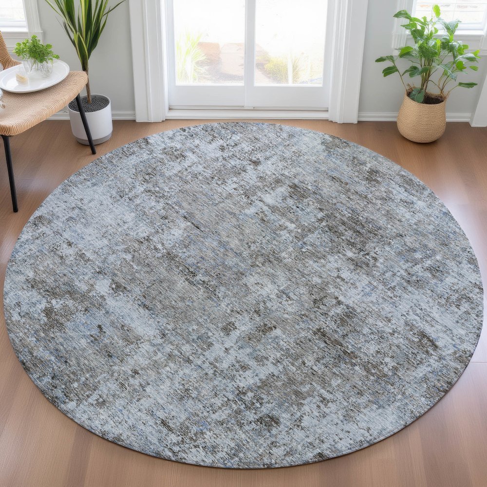 Machine Washable Indoor/Outdoor Chantille ACN2061 Blue 8' x 8' Round Rug. Picture 5