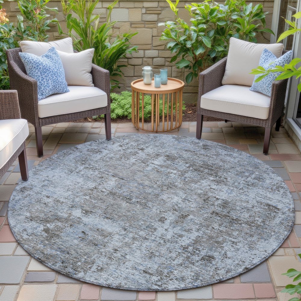 Machine Washable Indoor/Outdoor Chantille ACN2061 Blue 8' x 8' Round Rug. Picture 6