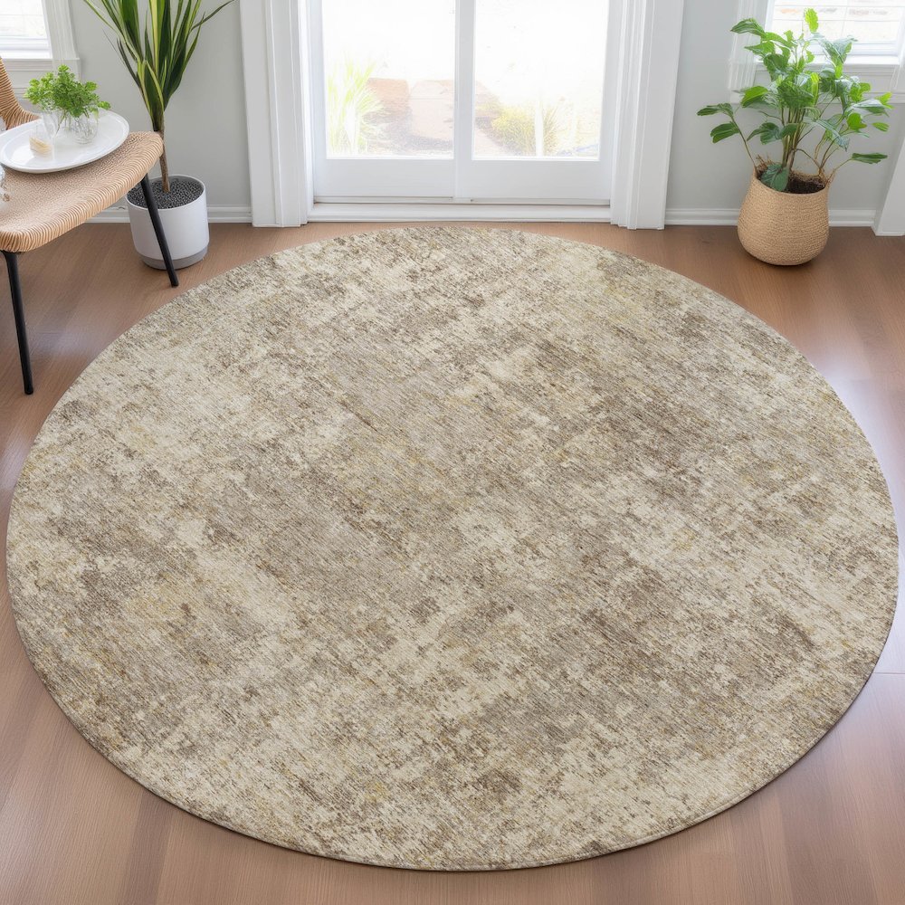 Machine Washable Indoor/Outdoor Chantille ACN2061 Taupe 8' x 8' Round Rug. Picture 5