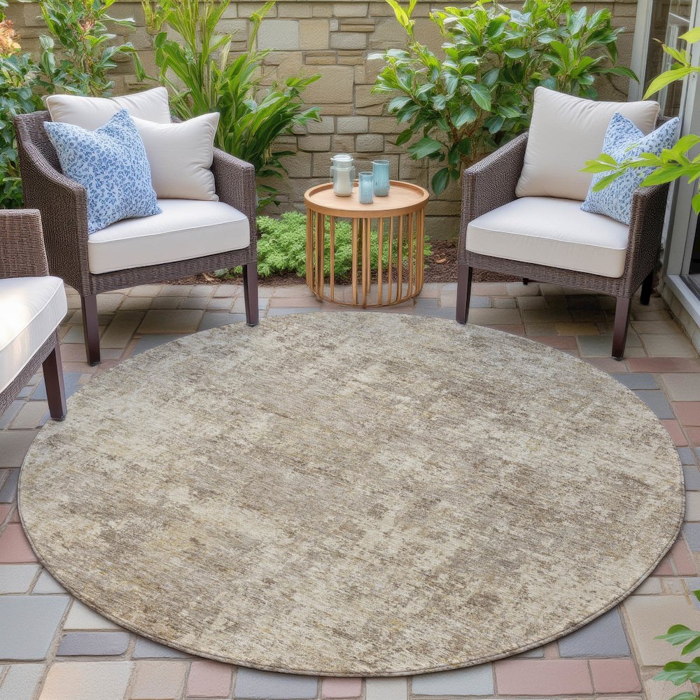 Machine Washable Indoor/Outdoor Chantille ACN2061 Taupe 8' x 8' Round Rug. Picture 6
