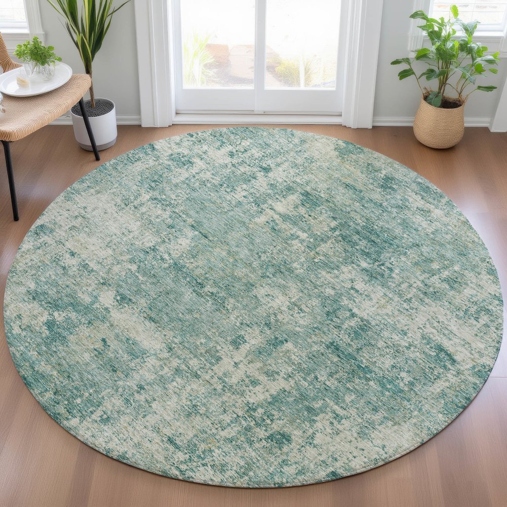 Machine Washable Indoor/Outdoor Chantille ACN2061 Teal 8' x 8' Round Rug. Picture 5
