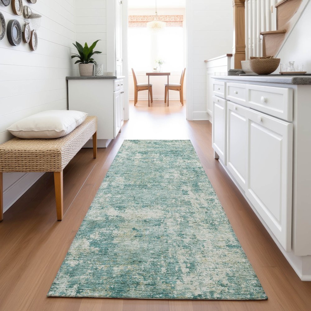 Machine Washable Indoor/Outdoor Chantille ACN2061 Teal 2'3" x 7'6" Runner Rug. Picture 5