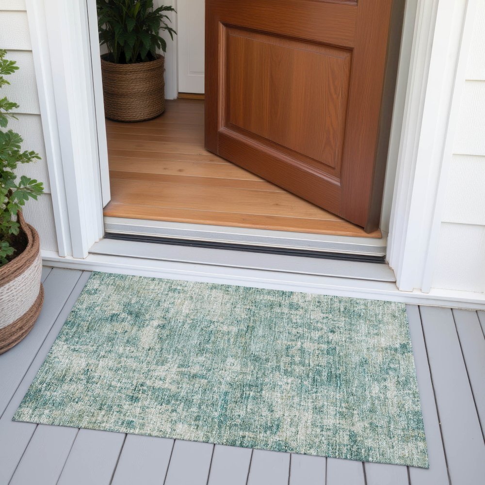 Machine Washable Indoor/Outdoor Chantille ACN2061 Teal 1'8" x 2'6" Rug. Picture 6