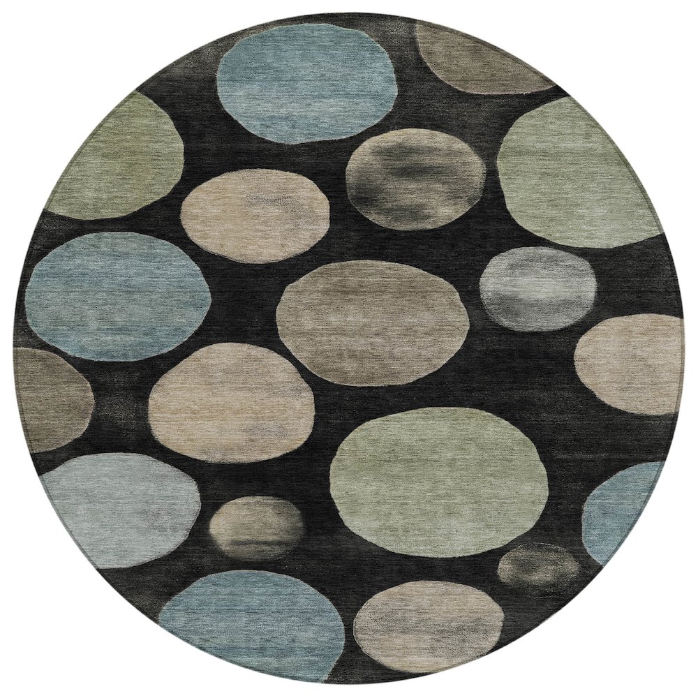 Machine Washable Indoor/Outdoor Chantille ACN2062 Black 8' x 8' Round Rug. Picture 1