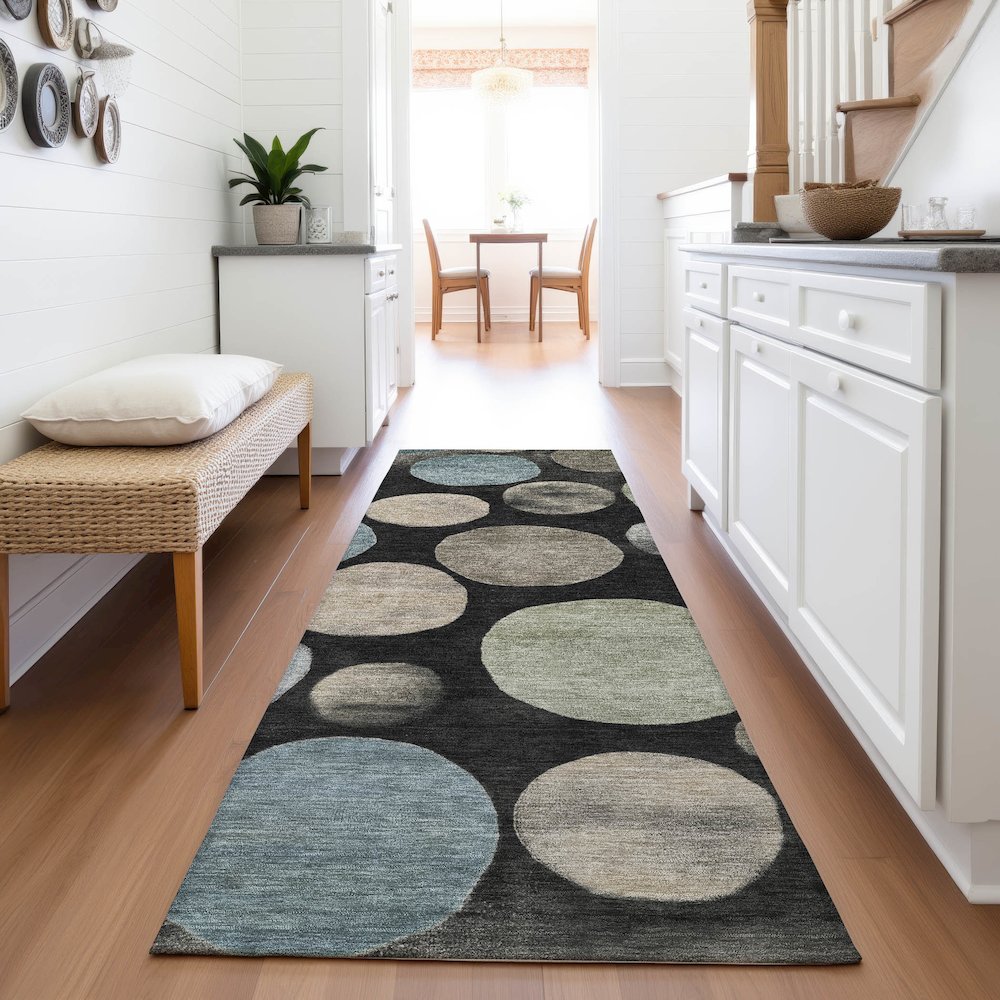 Machine Washable Indoor/Outdoor Chantille ACN2062 Black 2'3" x 7'6" Runner Rug. Picture 5