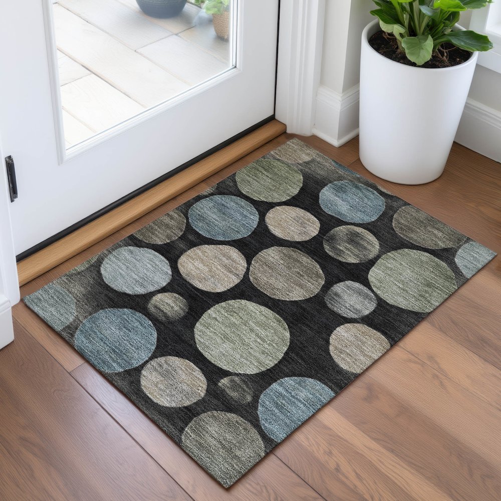 Machine Washable Indoor/Outdoor Chantille ACN2062 Black 1'8" x 2'6" Rug. Picture 5