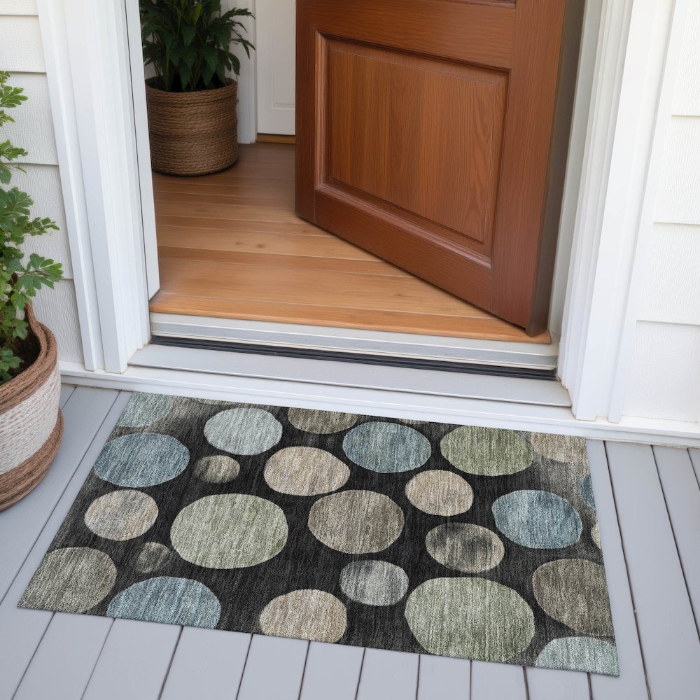 Machine Washable Indoor/Outdoor Chantille ACN2062 Black 1'8" x 2'6" Rug. Picture 6