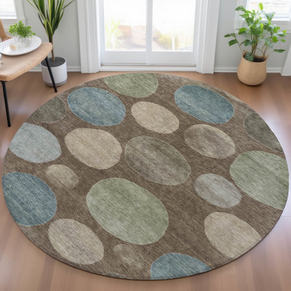 Machine Washable Indoor/Outdoor Chantille ACN2062 Chocolate 8' x 8' Round Rug. Picture 5