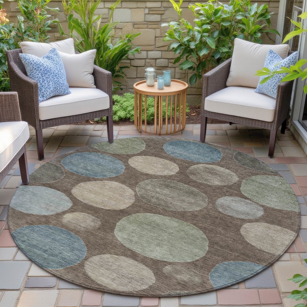 Machine Washable Indoor/Outdoor Chantille ACN2062 Chocolate 8' x 8' Round Rug. Picture 6