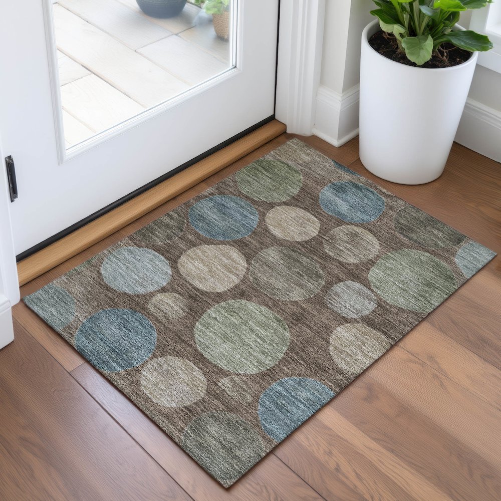 Machine Washable Indoor/Outdoor Chantille ACN2062 Chocolate 1'8" x 2'6" Rug. Picture 5