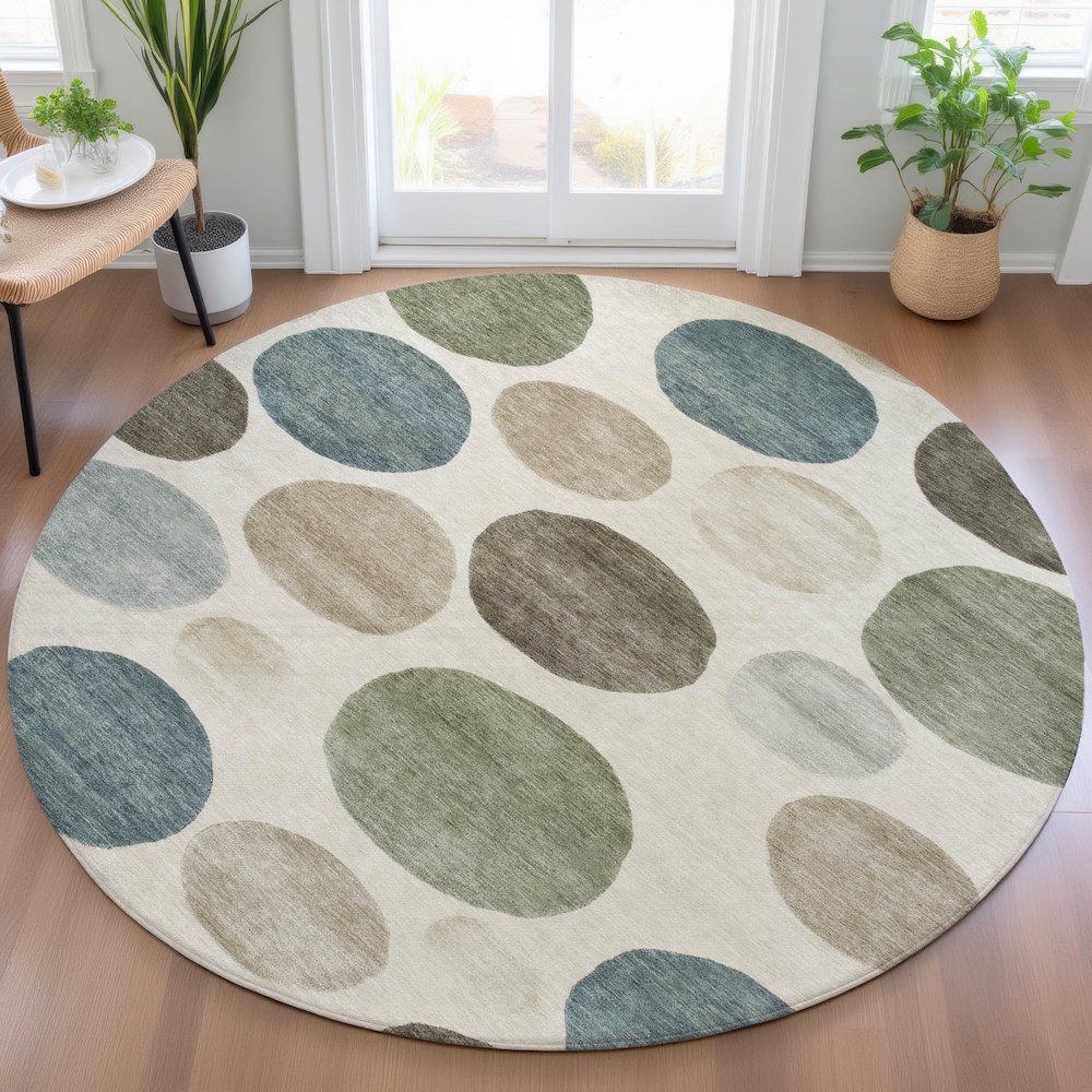Machine Washable Indoor/Outdoor Chantille ACN2062 Ivory 8' x 8' Round Rug. Picture 5