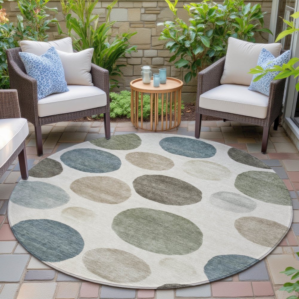 Machine Washable Indoor/Outdoor Chantille ACN2062 Ivory 8' x 8' Round Rug. Picture 6